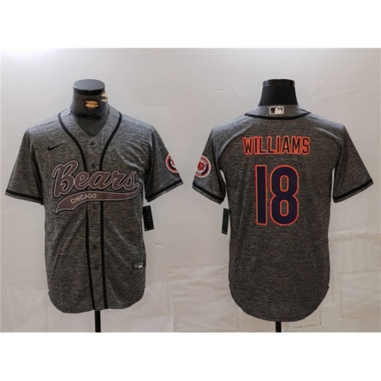 Men's Chicago Bears #18 Caleb Williams Grey With Cool Base Stitched Baseball Jersey - Ujersey