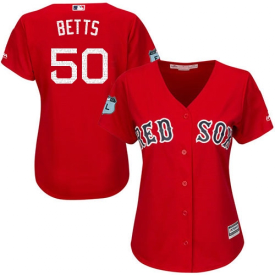 Women's Majestic Boston Red Sox #50 Mookie Betts Authentic Scarlet 2017 Spring Training Cool Base MLB Jersey - Ujersey