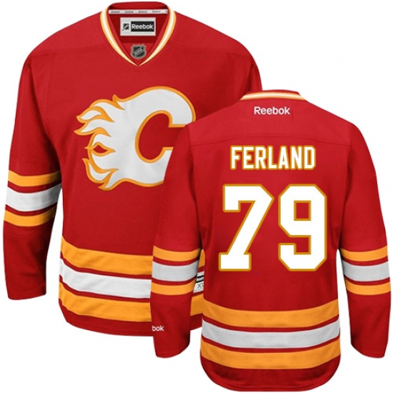 Men's Reebok Calgary Flames #79 Michael Ferland Premier Red Third NHL Jersey - Ujersey