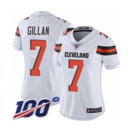 Women's Cleveland Browns #7 Jamie Gillan White Vapor Untouchable Limited Player 100th Season Football Jersey - Ujersey