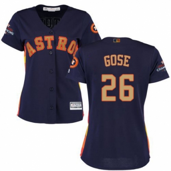 Women's Majestic Houston Astros #26 Anthony Gose Authentic Navy Blue Alternate 2018 Gold Program Cool Base MLB Jersey - Ujersey