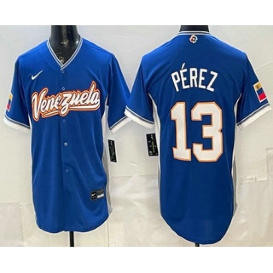 Men's Venezuela #13 Salvador Perez Blue 2026 World Baseball Classic Cool Base Jersey - U-jersey