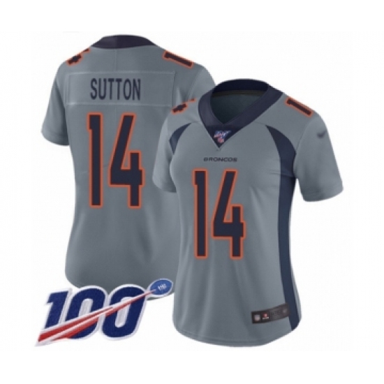 Women's Denver Broncos #14 Courtland Sutton Limited Silver Inverted Legend 100th Season Football Jersey - Ujersey