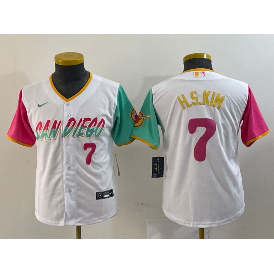 Youth San Diego Padres #7 Ha Seong Kim Number White 2023 City Connect Cool Base Stitched Jersey - Ujersey