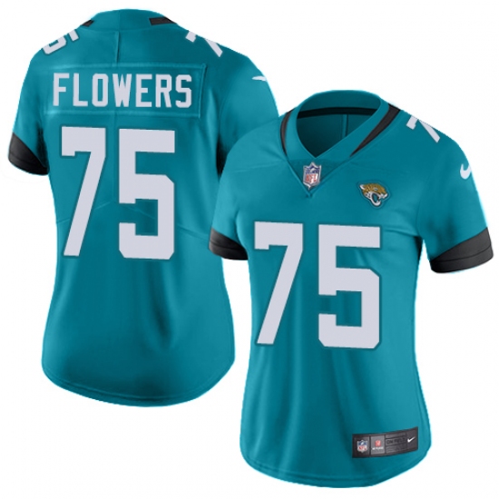 Women's Nike Jacksonville Jaguars #75 Ereck Flowers Teal Green Alternate Vapor Untouchable Limited Player NFL Jersey - Ujersey