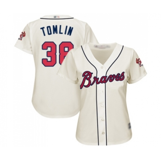 Women's Atlanta Braves #38 Josh Tomlin Replica Cream Alternate 2 Cool Base Baseball Jersey - Ujersey