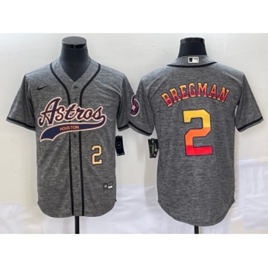 Men's Houston Astros #2 Alex Bregman Number Grey Gridiron Cool Base Stitched Baseball Jersey - Ujersey