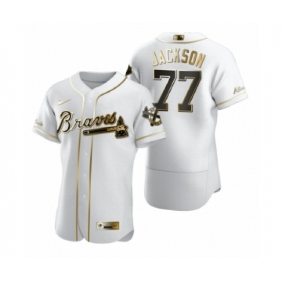 Men's Atlanta Braves #77 Luke Jackson Nike White Authentic Golden Edition Jersey - Ujersey