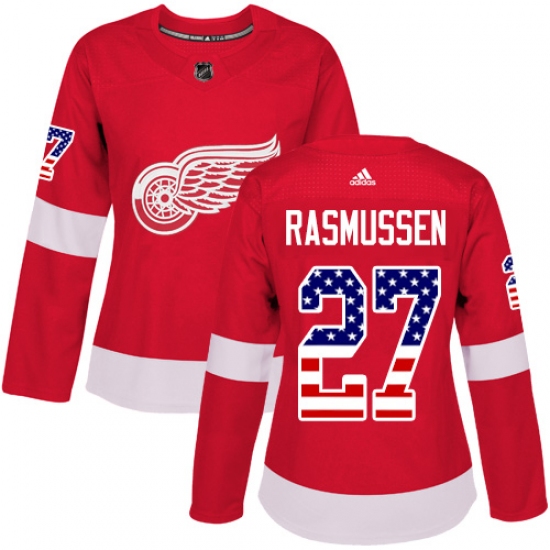 Women's Adidas Detroit Red Wings #27 Michael Rasmussen Authentic Red USA Flag Fashion NHL Jersey - Ujersey