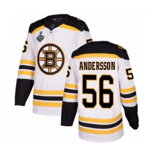 Men's Boston Bruins #56 Axel Andersson Authentic White Away 2019 Stanley Cup Final Bound Hockey Jersey - Ujersey