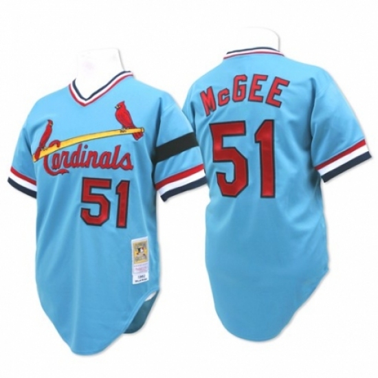 Men's Mitchell and Ness St. Louis Cardinals #51 Willie McGee Authentic Blue Throwback MLB Jersey - Ujersey