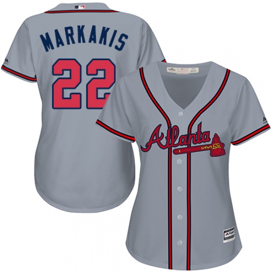 Women's Majestic Atlanta Braves #22 Nick Markakis Authentic Grey Road Cool Base MLB Jersey - Ujersey