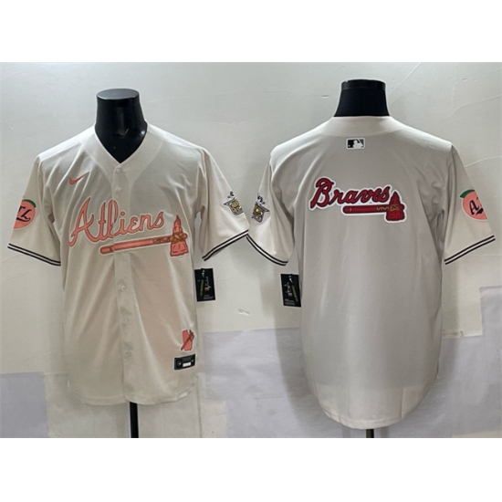 Men's Atlanta Braves Team Big Logo Cream 2024 Atliens & With Outkast Vapor Limited Stitched Baseball Jersey