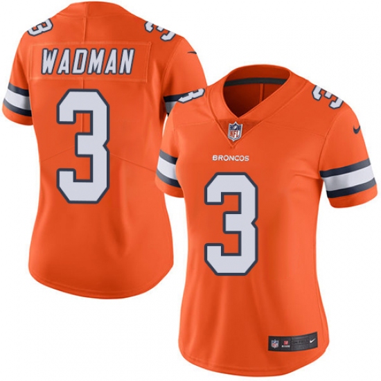 Women's Nike Denver Broncos #3 Colby Wadman Limited Orange Rush Vapor Untouchable NFL Jersey - Ujersey