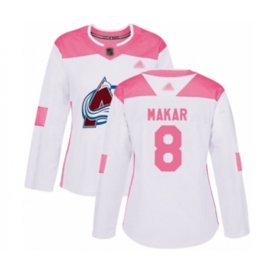 Women's Colorado Avalanche #8 Cale Makar Authentic White Pink Fashion Hockey Jersey - Ujersey