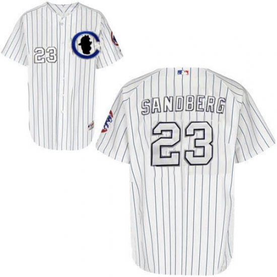 Men's Majestic Chicago Cubs #23 Ryne Sandberg Replica White Sliver NO.-3 Patch MLB Jersey - Ujersey