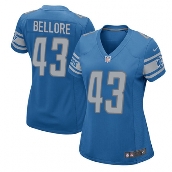 Women's Nike Detroit Lions #43 Nick Bellore Game Blue Team Color NFL Jersey - Ujersey