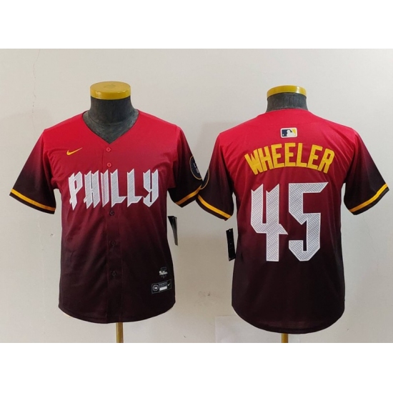 Youth Philadelphia Phillies #45 Zack Wheeler Red 2024 City Connect Limited Jersey - Ujersey