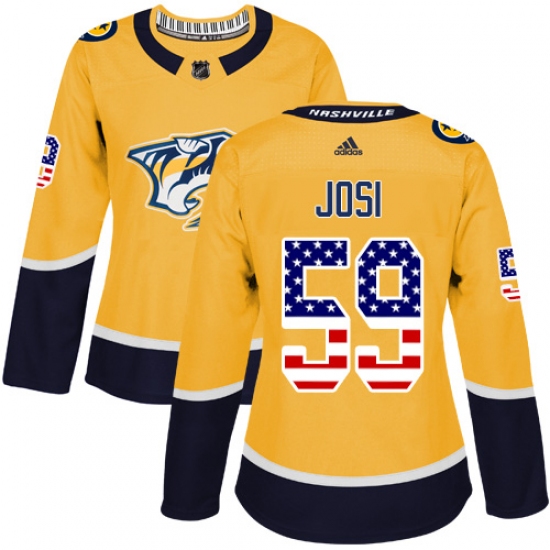 Women's Adidas Nashville Predators #59 Roman Josi Authentic Gold USA Flag Fashion NHL Jersey - Ujersey