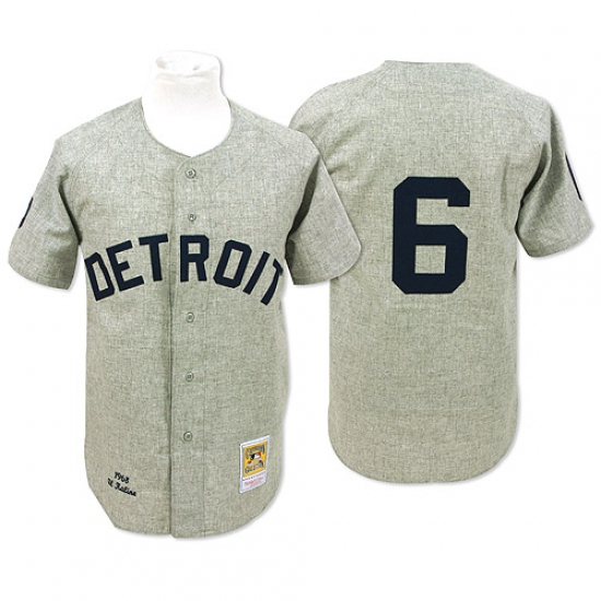 Men's Mitchell and Ness 1968 Detroit Tigers #6 Al Kaline Authentic Grey Throwback MLB Jersey - Ujersey