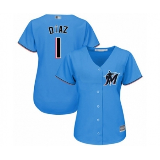 Women's Miami Marlins #1 Isan Diaz Authentic Blue Alternate 1 Cool Base Baseball Player Jersey - Ujersey