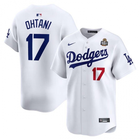 Men's Los Angeles Dodgers #17 Shohei Ohtani White 2024 World Series Home Limited Cool Base Stitched Baseball Jersey - Ujersey
