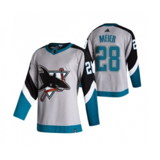 Men's San Jose Sharks #28 Timo Meier Grey 2020-21 Reverse Retro Alternate Hockey Jersey - Ujersey