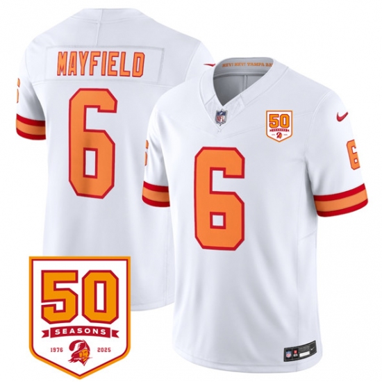 Men's Tampa Bay Buccaneers #6 Baker Mayfield White 2025 F.U.S.E. 50th Anniversary Vapor Untouchable Limited Football Stitched Jersey - Ujersey