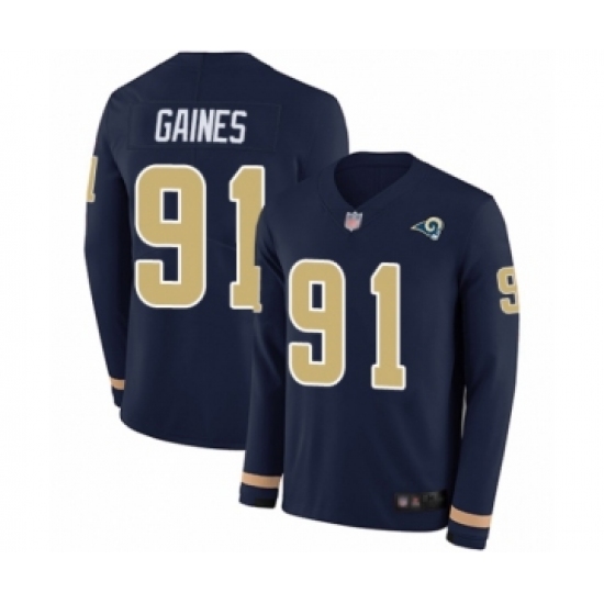 Youth Los Angeles Rams #91 Greg Gaines Limited Navy Blue Therma Long Sleeve Football Jersey - Ujersey