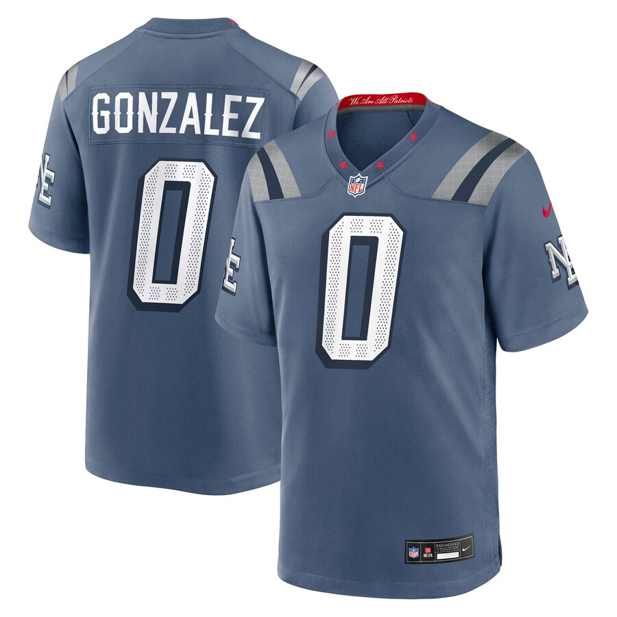 Men's New England Patriots Christian Gonzalez Nike Storm Blue 2025 Rivalries Collection Game Jersey - Ujersey