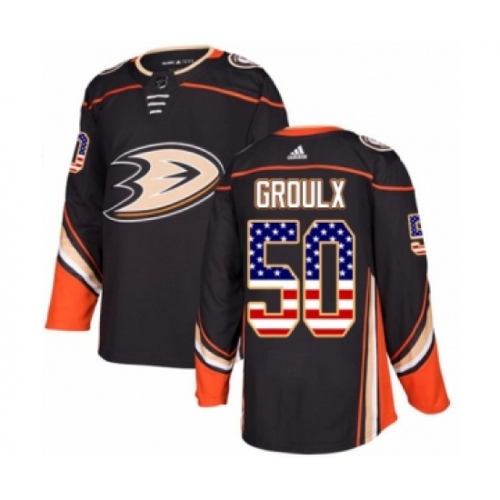 Men's Adidas Anaheim Ducks #50 Benoit-Olivier Groulx Authentic Black USA Flag Fashion NHL Jersey - Ujersey