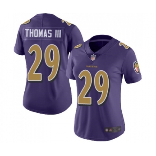 Women's Baltimore Ravens #29 Earl Thomas III Limited Purple Rush Vapor Untouchable Football Jersey - Ujersey