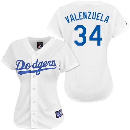 Women's Majestic Los Angeles Dodgers #34 Fernando Valenzuela Authentic White MLB Jersey - Ujersey