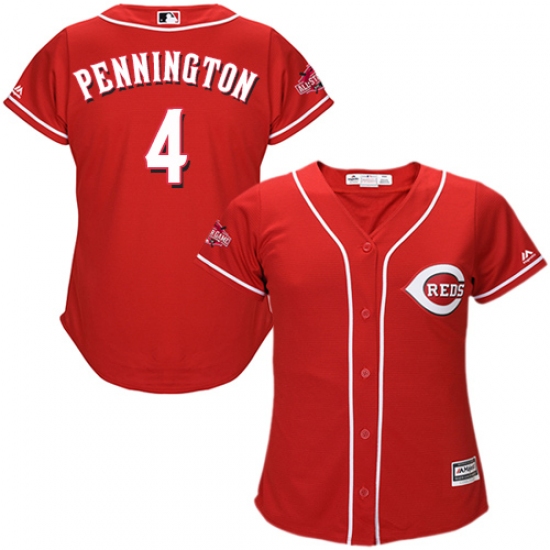 Women's Majestic Cincinnati Reds #4 Cliff Pennington Replica Red Alternate Cool Base MLB Jersey - Ujersey
