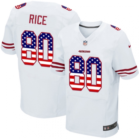 Men's Nike San Francisco 49ers #80 Jerry Rice Elite White Road USA Flag Fashion NFL Jersey - ujerseystore
