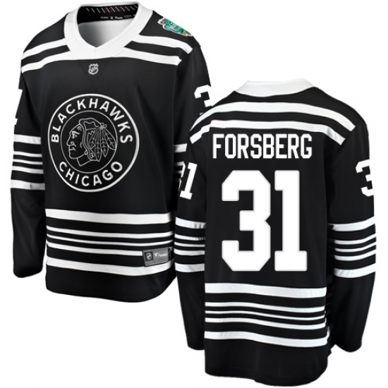Men's Chicago Blackhawks #31 Anton Forsberg Black 2019 Winter Classic Fanatics Branded Breakaway NHL Jersey - Ujersey