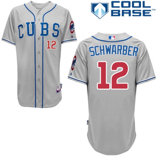 Men's Majestic Chicago Cubs #12 Kyle Schwarber Replica Grey Alternate Road Cool Base MLB Jersey - Ujersey