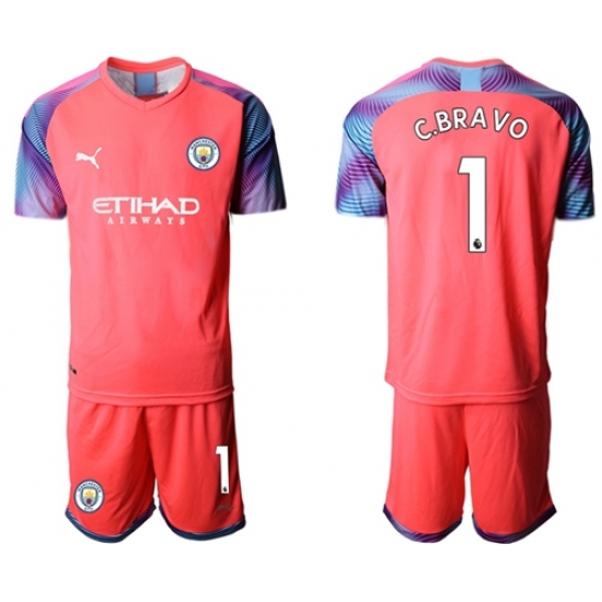 Manchester City #1 C.Bravo Pink Goalkeeper Soccer Club Jersey