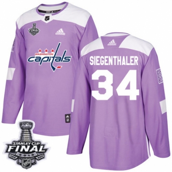 Men's Adidas Washington Capitals #34 Jonas Siegenthaler Authentic Purple Fights Cancer Practice 2018 Stanley Cup Final NHL Jersey - Ujersey