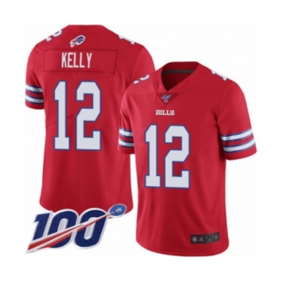 Men's Buffalo Bills #12 Jim Kelly Limited Red Rush Vapor Untouchable 100th Season Football Jersey - Ujersey