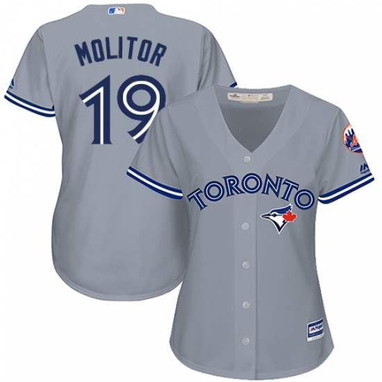 Women's Majestic Toronto Blue Jays #19 Paul Molitor Authentic Grey Road MLB Jersey