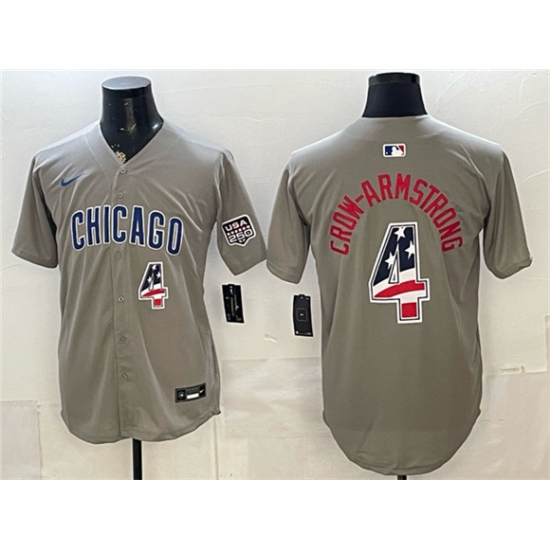 Men's Chicago Cubs #4 Pete Crow-Armstrong Gray 2026 USA 250 Fourth of July Stitched Baseball Jersey