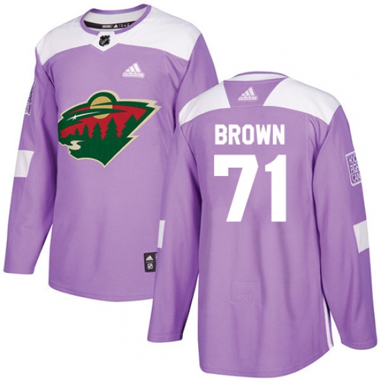 Men's Adidas Minnesota Wild #71 J T  Brown Authentic Purple Fights Cancer Practice NHL Jersey - Ujersey