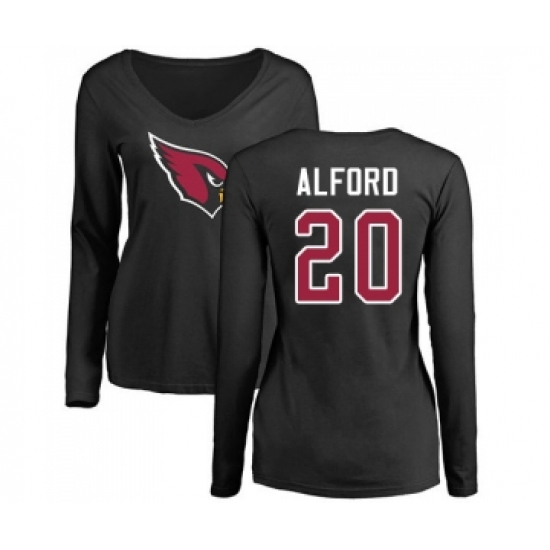 Football Women's Arizona Cardinals #20 Robert Alford Black Name & Number Logo Long Sleeve T-Shirt