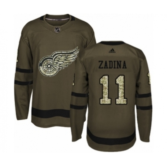 Men's Adidas Detroit Red Wings #11 Filip Zadina Authentic Green Salute to Service NHL Jersey