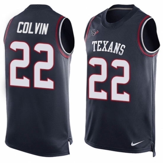 Men's Nike Houston Texans #22 Aaron Colvin Limited Navy Blue Player Name & Number Tank Top NFL Jersey - Ujersey