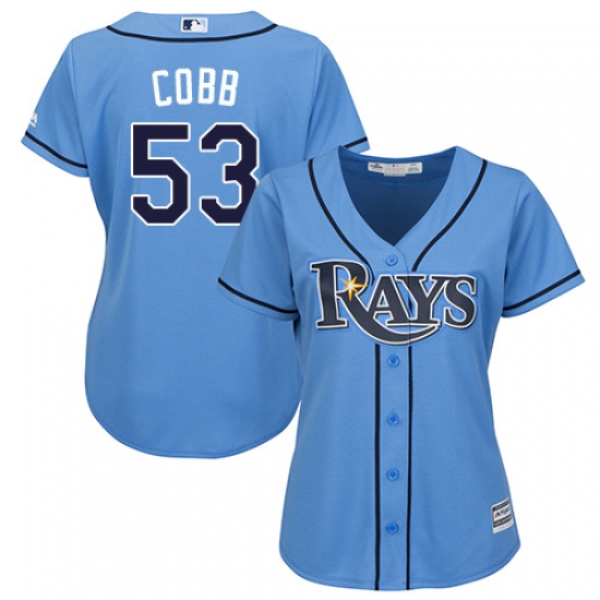 Women's Majestic Tampa Bay Rays #53 Alex Cobb Authentic Light Blue Alternate 2 Cool Base MLB Jersey - Ujersey