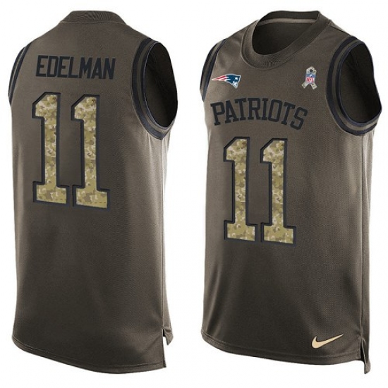 Men's Nike New England Patriots #11 Julian Edelman Limited Green Salute to Service Tank Top NFL Jersey - Ujersey