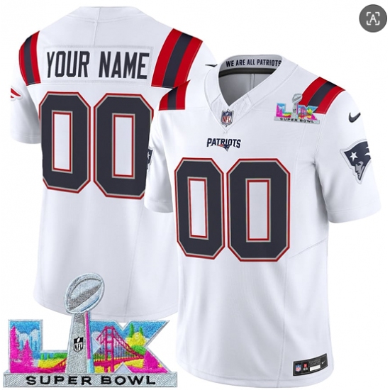 Men's New England Patriots Active Player Custom White 2025 F.U.S.E. Super Bowl LX Patch Vapor Limited Football Stitched Jersey - ujerseystore