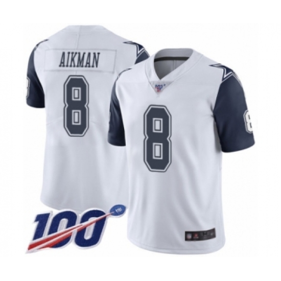 Men's Dallas Cowboys #8 Troy Aikman Limited White Rush Vapor Untouchable 100th Season Football Jersey - Ujersey